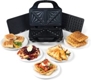 Salter EK2143 3-In-1 Snack Maker - Sandwich Toaster, Waffle Maker, Panini Press Grill, Includes Removable Extra Large Deep Fill Hot Plates, Non-Stick, 900W, Auto Temperature Control, Stay Cool Handle