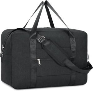for Easyjet Airlines Cabin Bag 45x36x20 Underseat Foldable Travel Duffel Bag Holdall Tote Carry on Luggage Overnight for Women and Men 25L (Upgrade Black (with Shoulder Strap))