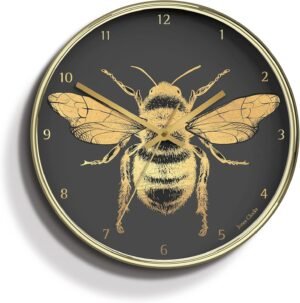 Jones Clocks ® The Academy Bee Wall Clock - Bee Clock - Bee Accessories - Kitchen Clock - Living Room Clock - Office Clock - Modern Clock - Designer Clock - Decorative Dial (Gold & Grey)