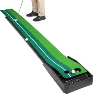 Abco Tech Indoor Golf Putting Green - Portable Mat with Auto Ball Return Function - Indoor Putting Green with Ball Return - Mini Golf Practice Training Aid - Home, Office, Outdoor Use - 3 Bonus Balls