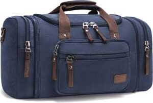 Canvas Duffle Bags,Fresion New Two Side Pockets for Extensions for Unisex Weekend Daypack Large Holdall Travel Bag(Black)