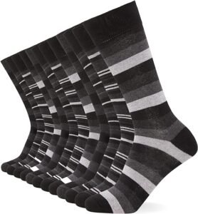 FM London (12-Pack) Smart Mens Socks - Breathable Plain, Patterned, & Black Socks Men - Cotton Socks Men Suitable for Work and Casual Wear - Soft, Insulated Mens Ankle Socks with Reinforced Heel & Toe