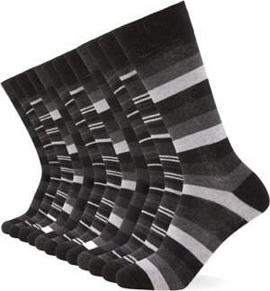 FM London (12-Pack) Smart Mens Socks - Breathable Plain, Patterned, & Black Socks Men - Cotton Socks Men Suitable for Work and Casual Wear - Soft, Insulated Mens Ankle Socks with Reinforced Heel & Toe
