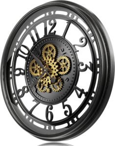 TOKTEKK Moving Gears Wall Clock, 53.5cm Large Wall Clock Modern Metal Silent Decorative Clocks, Rustic Unique Vintage Industrial Steampunk Clock for Living Room Decor Home Farmhouse,Black Gold Arabic