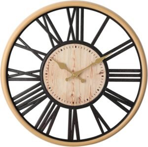 DIYZON Classicl Style Curved Glass 16'' Extra Large Wall Clock - Vintage Timepiece Battery Powered Home - Silent Non-Ticking Clocks Living Room - Bedroom - Kitchen (Yellow)