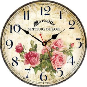 Toudorp Pink Roses Wall Clock, 8 Inch Small Battery Silent Non Ticking Clocks, Kitchen Wall Clocks Vintage Unusual Decorative for Bedroom Living Room Bathroom Office