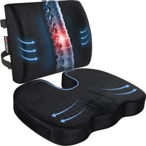 FORTEM Office Chair Cushion and Back Support for Office Chair, Lumbar Support Cushion, Memory Foam Seat Cushion, Non Slip Sitting and Back Rest for Gaming, Car Seat Cushion, Chair Pad (Black Velour)