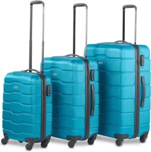 VonHaus Suitcase Set, Teal 3pc Lightweight Wheeled Luggage, ABS Plastic Carry On or Check in Travel Case, Durable Hard Shell w/ 4 Spinner Wheels, Built in Lock & Handle, Small/Medium/Large Holdall