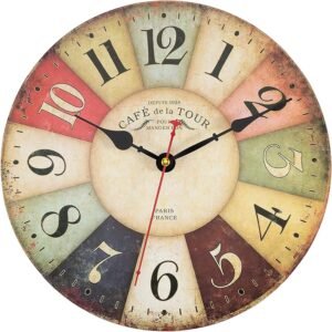 Foxtop Vintage Wall Clock, 30 cm French Country Tuscan Style Wooden Clock Silent Non-Ticking Battery Operated Clock for Living Room Bedroom Kitchen Farmhouse Hotel Cafe