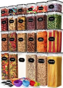 Skroam 24 Pack Airtight Food Storage Containers with Lids for Kitchen Pantry Organization and storage, BPA Free, Plastic Canister Set for Cereal, Pasta, Flour & Sugar - Spoon Set, Labels & Marker