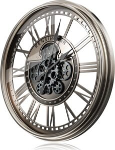 TOKTEKK Moving Gears Wall Clock 53.5cm Large Wall Clock Modern Metal Silent Decorative Clocks, Rustic Unique Vintage Industrial Steampunk Clock for Living Room Decor Home Farmhouse,Roman Grey Bronze