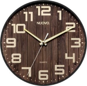 NUOVO 12 Inch Wooden Round Wall Clock Silent & Non-Ticking Retro Large Number Wall Clock Operated for Living Room Bedroom Kitchen(30 cm/ 12")