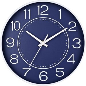 HZDHCLH Wall Clock 10 Inch Silent Non Ticking Clock Round Wall Decor，Wall Clocks for Living Room Kitchen Office (navy blue)