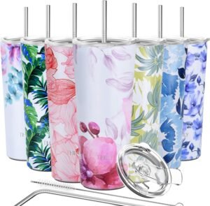 THILY Tumbler Stainless Steel Coffee Cup 780 ml Triple-Insulated Travel Mug with Splash-Proof Lid, for Ice Drinks and Hot Beverage Smoothies Cup, Lotus Flower