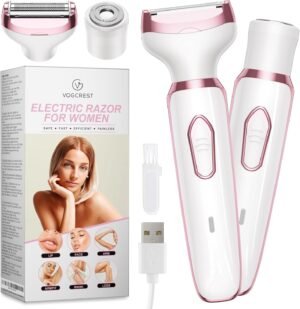 Electric Razor - Shaver - Trimer for Women: 2 in 1 Painless Body Razors and Facial Hair Remover - Rechargeable Hair Removal Kit for Face Body Leg Bikini Underarm Arm