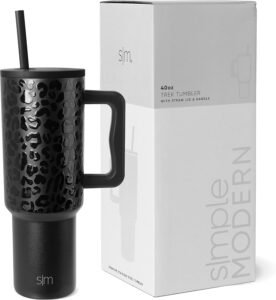 Simple Modern Tumbler 40 oz with Handle and Straw | Insulated Stainless Steel Water Bottle Iced Coffee Cup Travel Mug | Gifts for Women and Men | Trek Collection | 1180ml | Black Leopard