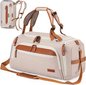 Gym Bag with Shoes Compartment and Wet Pocket; 38L Sport Travel Duffel Bag for Men and Women; Weekender Overnight Bag with Shoulder Strap for Travel, Gym, Yoga (Beige)