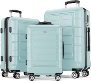 SHOWKOO Suitcase Sets 3 Piece Hard Shell PC+ABS Expandable Lightweight Durable Travel Luggage with Spinner Wheels TSA Lock, 20" 24" 28" -Mint Green
