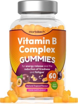 Vitamin B Complex High Strength | 60 Vegan Gummies - Tablet Alternative | with Vitamin B12, B6, B12, B2, B3, B5, Biotin, Folic Acid, Zinc and Iodine | Natural Tropical Flavour | by Horbaach