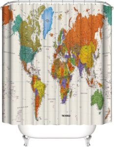 LIVETTY World Map Bathroom Shower Curtains Fabric Shower Curtain Waterproof Curtains for Bathroom Quick-Drying Kitchen Curtains Machine Washable with 12 Hooks-Multi-Color 180CM*180CM-World Map