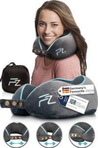 FLOWZOOM COMFY Travel Pillow for Airplane - Neck Pillow for Travel - Flight Pillow - Memory Foam Travel Pillows for Adults - Neck Cushion - Grey