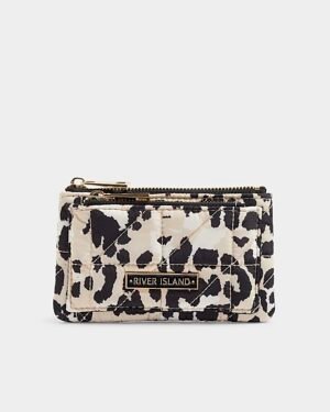 Beige Leopard Print Quilted Pouch Purse