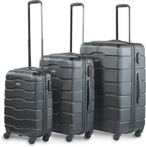 VonHaus Luggage Set of 3 Lightweight Suitcases 4 Wheel ABS Hard Shell Black Suitcases - 360° Spinner - Cabin Travel Trolley – (21” 25” 29”)