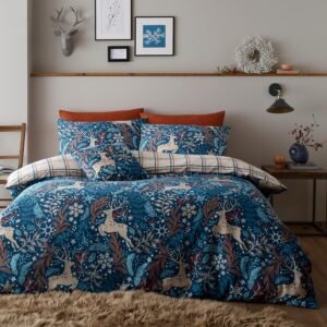Happy Linen Company Winter Stags Blue King Reversible Duvet Cover Bedding Set