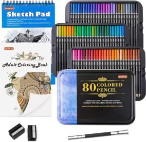 Shuttle Art 80 Colours Professional Colouring Pencils, Soft Core Coloured Pencil Set with 1 Colouring Book,1 Sketch Pad, 2 Sharpener, 1 Pencil Extender, Perfect for Artists Adult Beginners Drawing