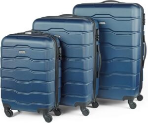 VonHaus Suitcase Set, Navy 3pc Lightweight Wheeled Luggage, ABS Plastic Carry On or Check in Travel Case, Durable Hard Shell w/ 4 Spinner Wheels, Built in Lock & Handle, Small/Medium/Large Holdall