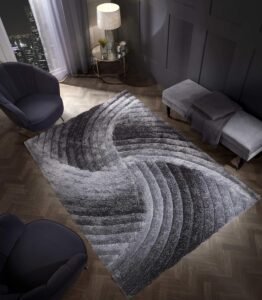 3D SWIRL HEAVYWEIGHT CARVED Shaggy Rug GREY SILVER Ombre Super Plush Extra Large Rugs Living Room with SHIMMERING SPARKLE STRANDS Thick Pile Height Modern Area Rugs (120cm x 170cm (4ft x 6ft))