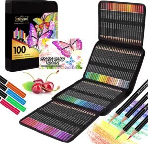 Efimeso 100 Colouring Pencils, Professional Coloured Pencils with Black Zipper Case,Colouring Pencils Set Ideal for Adults Kids Artists Drawing Sketching Colouring