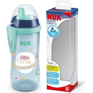 Kiddy Cup Night Toddler Cup | 12+ Months | 300 ml | Leak-Proof Toughened Spout | Glow in The Dark | Clip & Protective Cap | BPA-Free | Blue