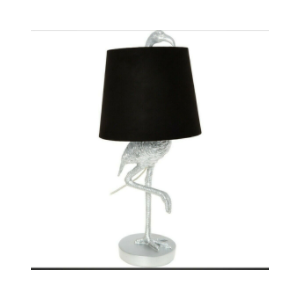Antique Silver Flamingo Table Lamp With Black Shade 47x23cm
