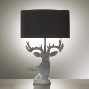 White Stag Table Lamp with Sculptured Antlers with Grey Table Lamp Shade