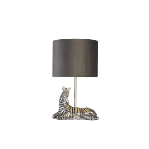 Silver Zebra Table Lamp With Grey Drum Shade 350mm