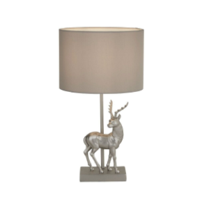 Silver Stag Table Lamp with Grey Drum Shade 425mm