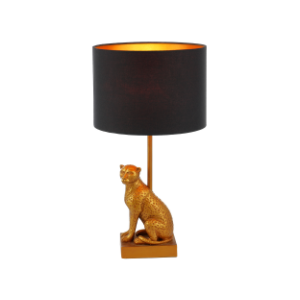 Leopard Sculptured Table Lamp Resin Base in Brushed Gold with Black Cotton Sh...