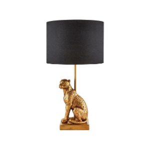 Gold Leopard Base & Dark Bedside Table Lamp Light Night Lighting Home Décor H17"