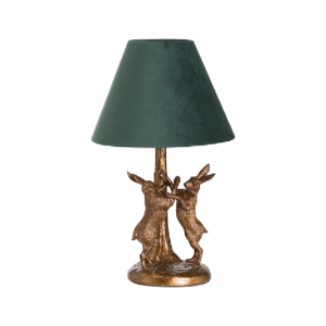 Boxing Marching Hares Table Bedside Lamp Green Velvet Shade 48cm Art Deco Rabbit