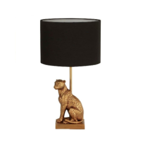 Gold Vintage Leopard Sculpture Table Lamp with Black Drum Shade 425mm