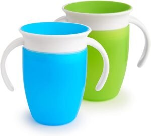 Miracle 360 Sippy Cup, Trainer Toddler Cup, BPA Free Baby & Toddler Cups w.Handles, Non Spill Cup, Dishwasher Safe Baby Cup, Leakproof Childrens Cup, 6+ Months - 7oz/207ml, 2 Pack, Blue/Green
