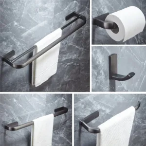 Bathroom Hardware Set Dark Grey Wall Hook Towel Rail Bar Rack Bar Paper Holder
