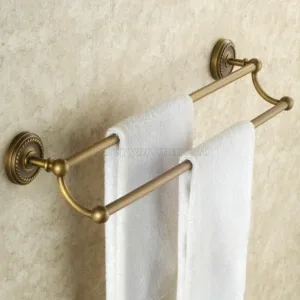 Antique Brass Towel Rail Holder Bathroom Wall Mounted Double Towel Rails Bars