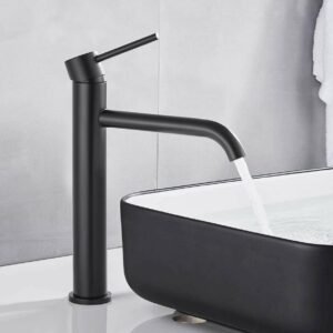 Matt Black Bathroom Taps Tall Basin Mixer Tap Stainless Steel Countertop Faucets
