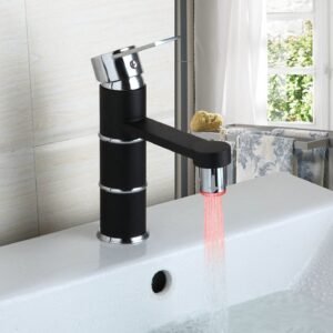 Black LED Light Bathroom Sink Basin Faucet Single Hole Mixer Tap Deck Mounted