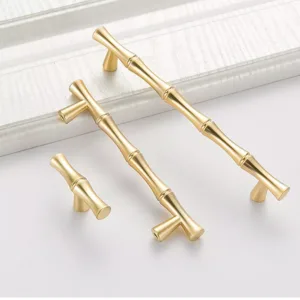 2Pcs Gold T Bar Door Pull Handle Cupboard Closet Furniture Bamboo Knob Hardware