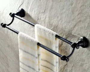 Oil Rubbed Brass Wall Mount Bathroom Double Towel Bar Rail Towel Holders 2ba447