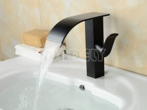 Brand New Black Square Waterfall Bathroom Basin Sink Mono Mixer Chrome Tap