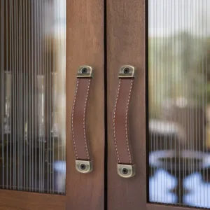 2Pc Red Brown Leather Door Pull Handle Cabinet Pull Bookcase Dresser Drawer Knob